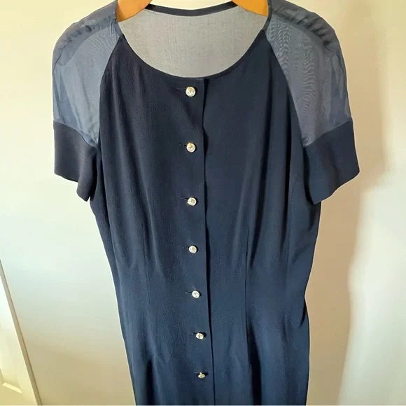 Valentino Miss V Vintage 1980s Navy Pencil Dress SZ 44 Medium - Picture 7 of 9